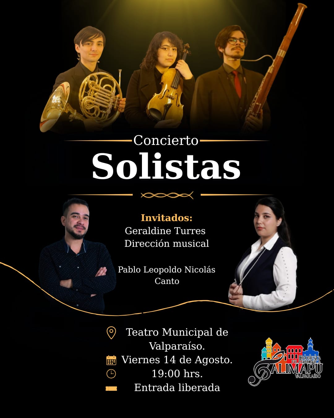 Afiche Concierto Solistas Orquesta Filarmónica Alimapu